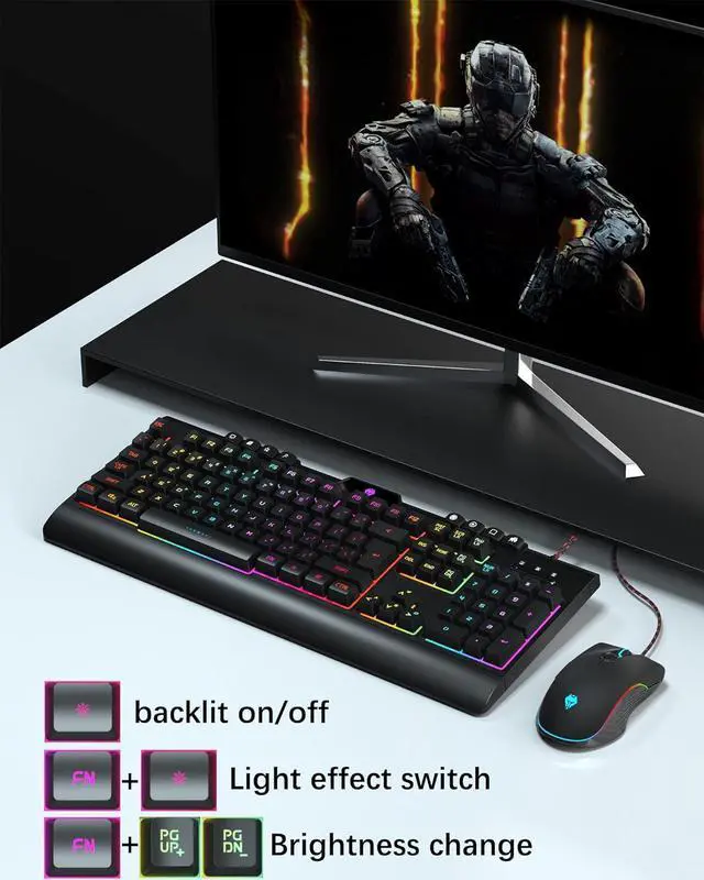 Alt view image 3 of 7 - Wired Gaming Keyboard and Mouse Combo, Backlit Computer Keyboard and RGB Gaming Mouse 7200 DPI for PC/Computer/Laptop