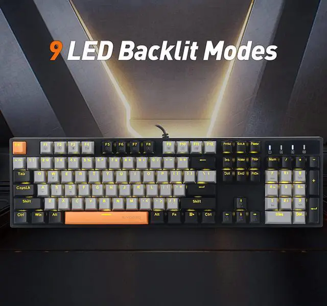 Alt view image 2 of 6 - E-YOOSO Z-14 Mechanical Gaming Keyboard 104 Key, Red Switch Full-Size Computer Keyboards, Solid Yellow Backlit Mechanical Keyboard for PC Gamer, Black