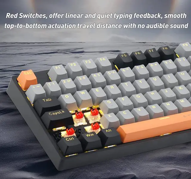 Alt view image 5 of 6 - E-YOOSO Z-14 Mechanical Gaming Keyboard 104 Key, Red Switch Full-Size Computer Keyboards, Solid Yellow Backlit Mechanical Keyboard for PC Gamer, Black