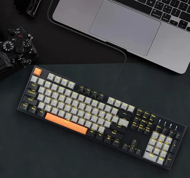 Alt view image 6 of 6 - E-YOOSO Z-14 Mechanical Gaming Keyboard 104 Key, Red Switch Full-Size Computer Keyboards, Solid Yellow Backlit Mechanical Keyboard for PC Gamer, Black
