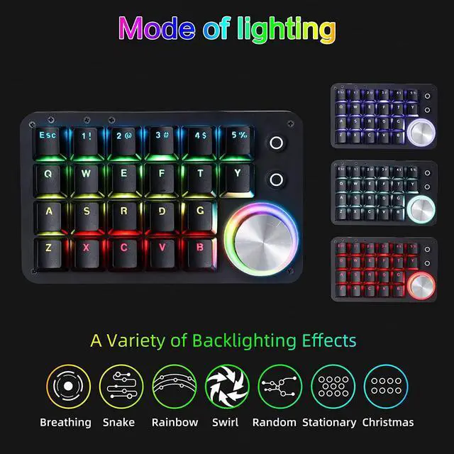 Alt view image 6 of 7 - 24 Keys Programmable KeyboardOne Handed Macro Mechanical Keyboard, RGB LED Backlight Red Switch USB Portable Keyboard with Fully Knobs, 24 Keys Macro Pad for Gaming