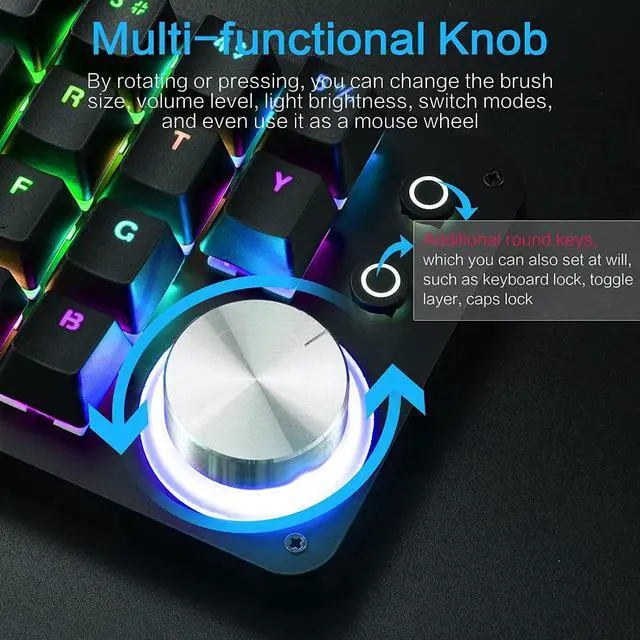 Alt view image 4 of 7 - 24 Keys Programmable KeyboardOne Handed Macro Mechanical Keyboard, RGB LED Backlight Red Switch USB Portable Keyboard with Fully Knobs, 24 Keys Macro Pad for Gaming