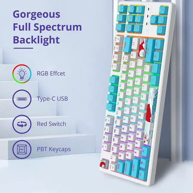 Alt view image 2 of 7 - 75 Percent Mechanical Keyboard, 87 Keys RGB Backlit Gaming Keyboard, TKL Compact Wired Keyboard with Red Switches for Windows Laptop PC PS4 PS5 Xbox Gamer (87 Sea/Red Switch)