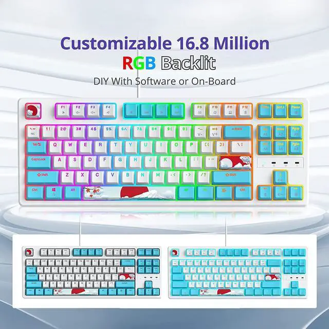Alt view image 4 of 7 - 75 Percent Mechanical Keyboard, 87 Keys RGB Backlit Gaming Keyboard, TKL Compact Wired Keyboard with Red Switches for Windows Laptop PC PS4 PS5 Xbox Gamer (87 Sea/Red Switch)