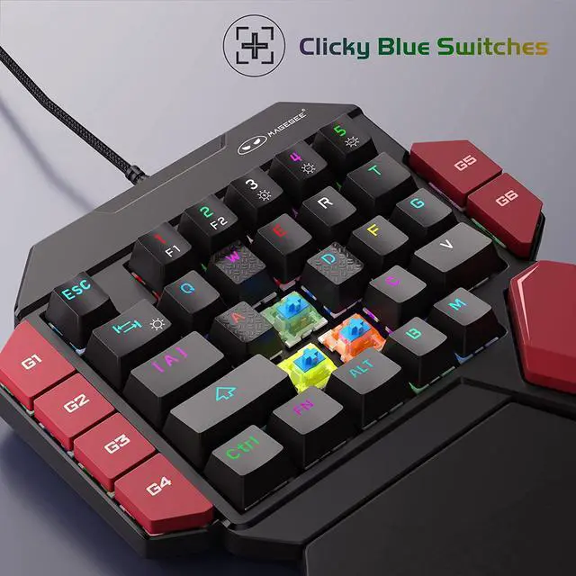 Alt view image 3 of 7 - MageGee One Handed Professional Gaming Keyboard, RGB Backlit 35 Keys Mini Wired Mechanical Keyboard with Blue Switch for PC Gamer, Support 6 Macro Keys - Black/Red