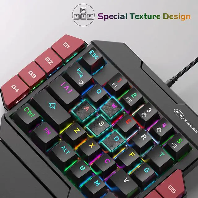 Alt view image 4 of 7 - MageGee One Handed Professional Gaming Keyboard, RGB Backlit 35 Keys Mini Wired Mechanical Keyboard with Blue Switch for PC Gamer, Support 6 Macro Keys - Black/Red