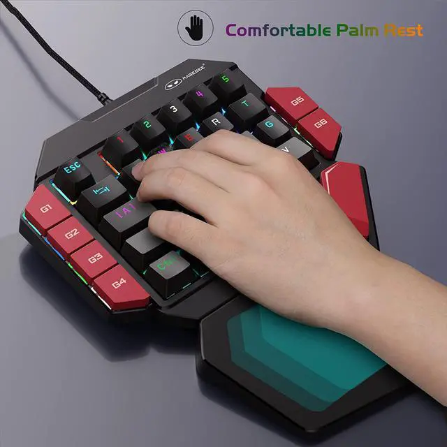 Alt view image 7 of 7 - MageGee One Handed Professional Gaming Keyboard, RGB Backlit 35 Keys Mini Wired Mechanical Keyboard with Blue Switch for PC Gamer, Support 6 Macro Keys - Black/Red