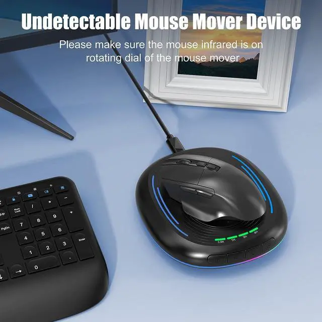 Alt view image 2 of 7 - Mouse Jiggler Undetectable Mouse Mover Device with Timer ON/Off Switch Breathing Light Mouse Wiggler for Prevent Computer Laptop Screen Sleep (Black)