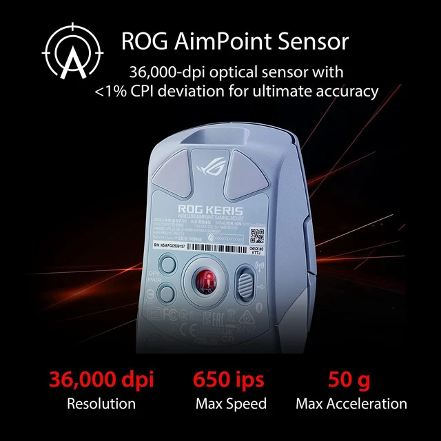 Alt view image 2 of 7 - ROG Keris Wireless Aimpoint Gaming Mouse Right-Handed Ergonomic, 75g, Tri-Mode, 42K DPI, up to 119Hr Battery, PC/Mac Support (White)