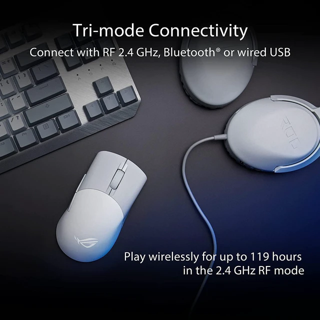Alt view image 6 of 7 - ROG Keris Wireless Aimpoint Gaming Mouse Right-Handed Ergonomic, 75g, Tri-Mode, 42K DPI, up to 119Hr Battery, PC/Mac Support (White)