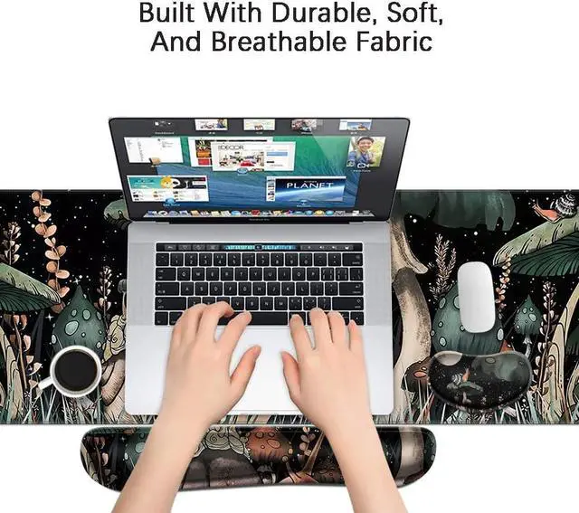 Alt view image 6 of 6 - MIBITRI Keyboard Mouse Pad Set, Extended Gaming Mouse Pad+Ergonomics Keyboard Wrist Rest Support, Memory Foam, Easy Typing Pain Relief, 4Pcs XXL Ultra Thick Desk Mat, Snails and Mushroom