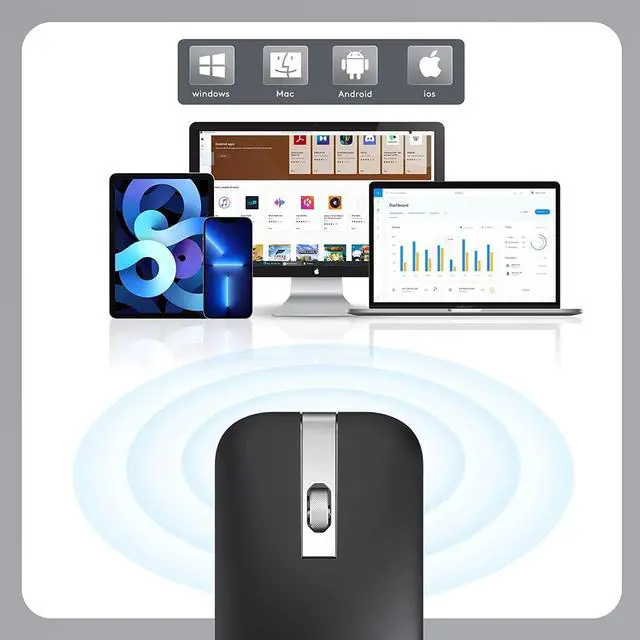 Alt view image 5 of 6 - WFB Wireless Arc Mouse for Laptop,Bluetooth USB Rechargeable Computer Mice,Folding Rotating Ultra Slim,3 DPI for Desktop Travel Black
