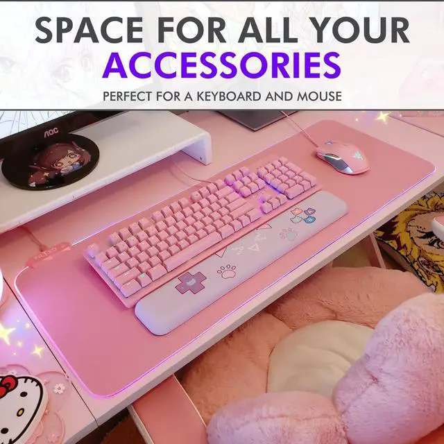 Alt view image 2 of 6 - Pink Mouse Pad | RGB Gaming Mouse Pad Pink (Create Your Dream Setup) Large LED Mousepad Mats for Desk with 8 Light Modes, Smooth Gliding, and Easy to Clean - Girl Gaming Accessories