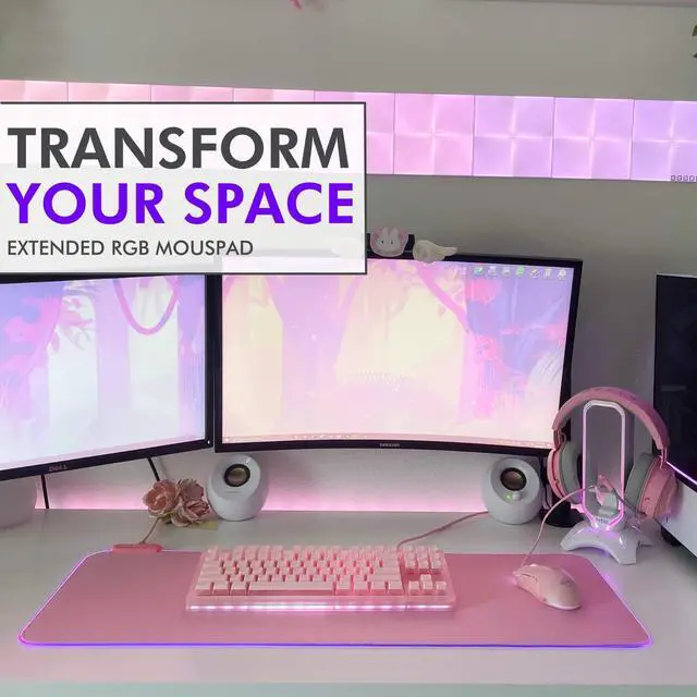 Alt view image 3 of 6 - Pink Mouse Pad | RGB Gaming Mouse Pad Pink (Create Your Dream Setup) Large LED Mousepad Mats for Desk with 8 Light Modes, Smooth Gliding, and Easy to Clean - Girl Gaming Accessories