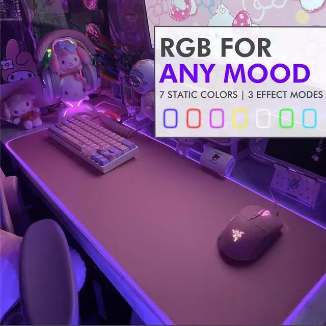 Alt view image 5 of 6 - Pink Mouse Pad | RGB Gaming Mouse Pad Pink (Create Your Dream Setup) Large LED Mousepad Mats for Desk with 8 Light Modes, Smooth Gliding, and Easy to Clean - Girl Gaming Accessories