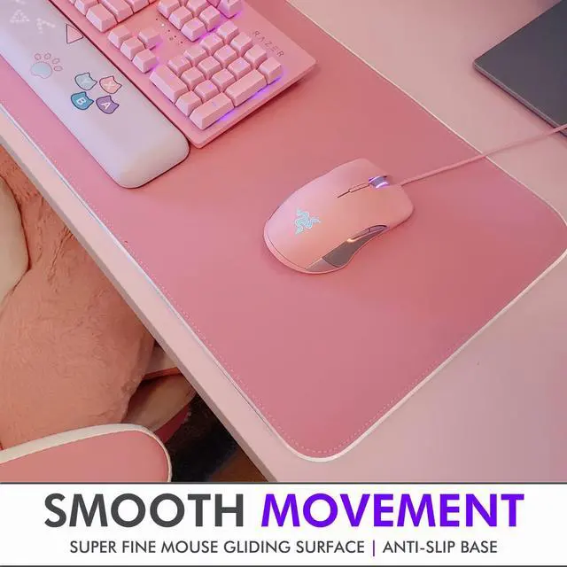 Alt view image 6 of 6 - Pink Mouse Pad | RGB Gaming Mouse Pad Pink (Create Your Dream Setup) Large LED Mousepad Mats for Desk with 8 Light Modes, Smooth Gliding, and Easy to Clean - Girl Gaming Accessories