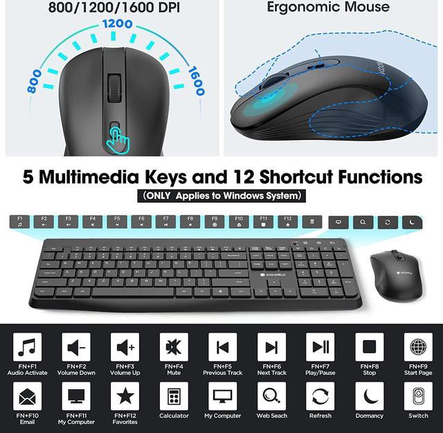 KOORUI Wireless Keyboard and Mouse Combos 2.4G Silent Full Size