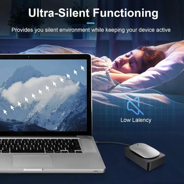 Alt view image 6 of 7 - Undetectable Mouse Jiggler, Automatic Mouse Mover with Power Adapter & ON/Off Switch, Mouse Wiggler Mouse Shaker for Computer Laptop, Keep PC Active, Mechanical, No Software, Driver-Free, Ultra-Silent