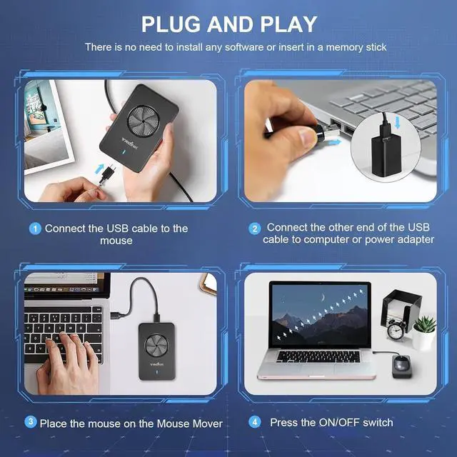 Alt view image 7 of 7 - Undetectable Mouse Jiggler, Automatic Mouse Mover with Power Adapter & ON/Off Switch, Mouse Wiggler Mouse Shaker for Computer Laptop, Keep PC Active, Mechanical, No Software, Driver-Free, Ultra-Silent