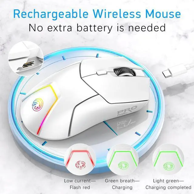 Alt view image 3 of 7 - FMOUSE Wireless Gaming Mouse for Laptop, Ergonomic Bluetooth Mouse with Tri-Mode (Dual Bluetooth + 2.4GHz) 4000 DPI USB C Rechargeable Silent Mice for PC Computer Desktop (White)