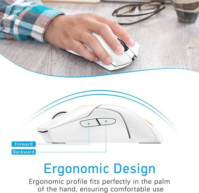 Alt view image 5 of 7 - FMOUSE Wireless Gaming Mouse for Laptop, Ergonomic Bluetooth Mouse with Tri-Mode (Dual Bluetooth + 2.4GHz) 4000 DPI USB C Rechargeable Silent Mice for PC Computer Desktop (White)