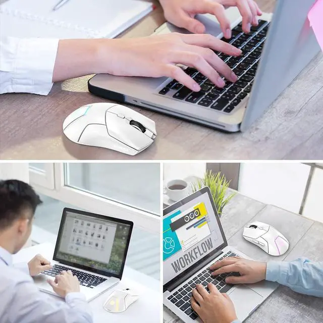 Alt view image 7 of 7 - FMOUSE Wireless Gaming Mouse for Laptop, Ergonomic Bluetooth Mouse with Tri-Mode (Dual Bluetooth + 2.4GHz) 4000 DPI USB C Rechargeable Silent Mice for PC Computer Desktop (White)