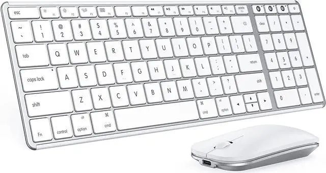 Main image of seenda Bluetooth Keyboard and Mouse for Mac, SKM64-2 Multi-Device Rechargeable Slim Wireless Keyboard Mouse Stainless Steel Full Size, Compatible with MacBook Pro/Air, iPad, Mac - White Silver