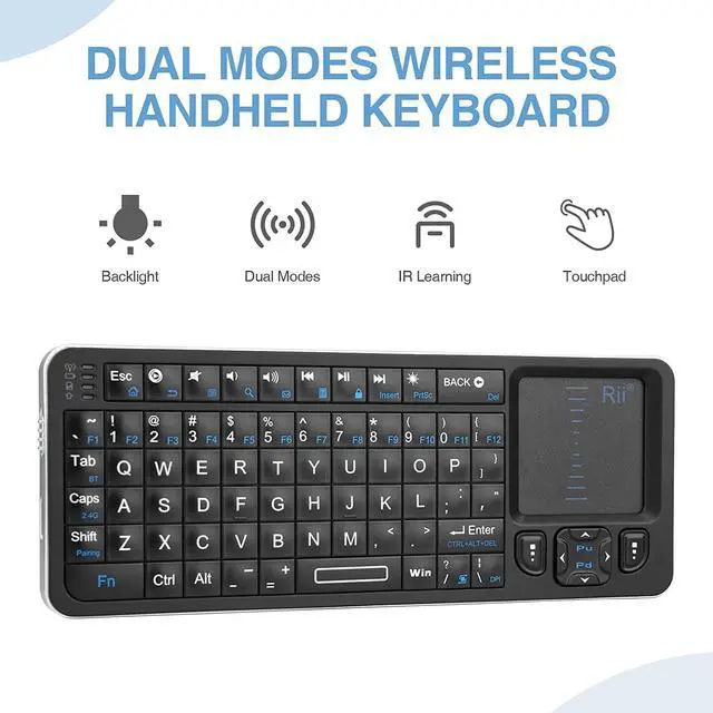 Alt view image 3 of 7 - Rii K06 Mini Bluetooth Keyboard,Backlit 2.4GHz Wireless Keyboard with IR Learning, Portable Lightweight with Touchpad Compatible with Android TV Box/Mac/Windows/HTPC/IPTV (2.4G and Bluetooth)
