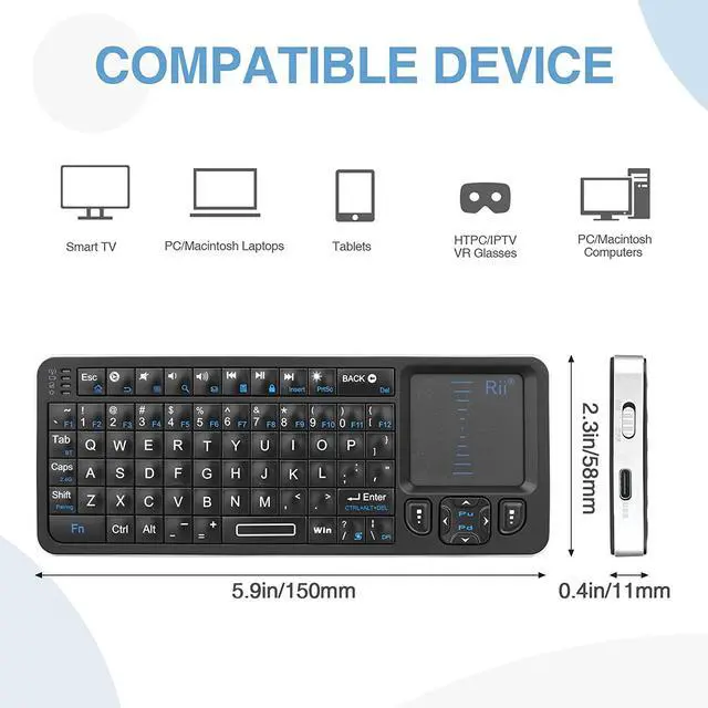 Alt view image 7 of 7 - Rii K06 Mini Bluetooth Keyboard,Backlit 2.4GHz Wireless Keyboard with IR Learning, Portable Lightweight with Touchpad Compatible with Android TV Box/Mac/Windows/HTPC/IPTV (2.4G and Bluetooth)