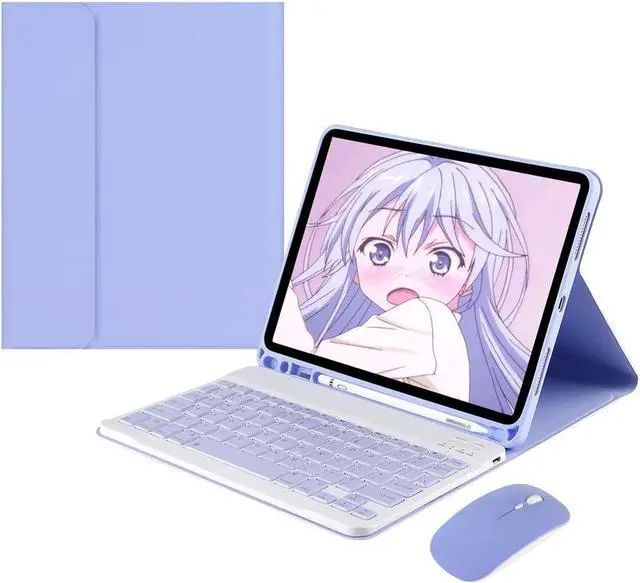 Alt view image 2 of 7 - Color Keyboard for iPad 9th 8th 7th Generation iPad Air 3 Pro 10.5 Keyboard Case with Mouse Cute Detachable Removable Wireless Bluetooth Keyboard Cover (Purple)