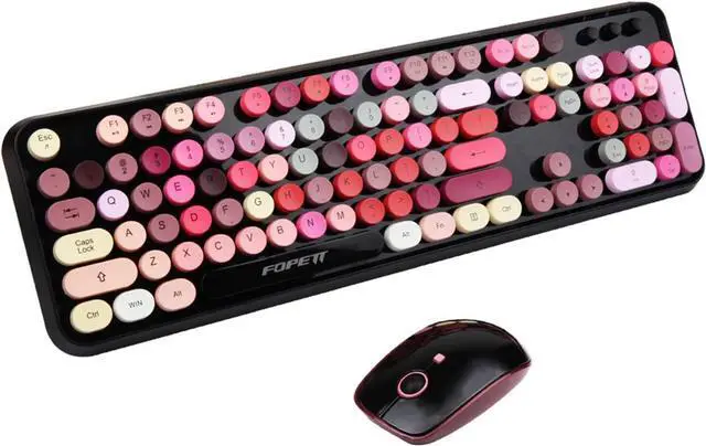 Main image of Wireless Keyboard and Mouse Combo, 2.4 GHz Full-Sized Typewriter Keyboard and Mouse Wireless with Round Keycaps for Windows, Computer, Desktop, PC, Laptop (New BlackColorful)