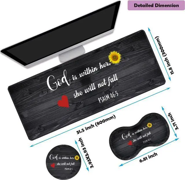 Alt view image 5 of 6 - Extended Game Mouse Pad + Wrist Support Pad + Coaster Set, Waterproof Anti-Skid Rubber Base Mouse Pad, Suitable for Games and Office, Bible Verse Psalm 46:5
