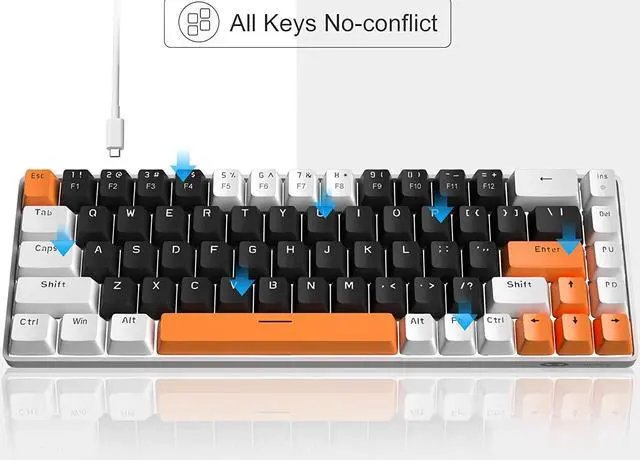 Alt view image 4 of 7 - MageGee Portable 60% Mechanical Gaming Keyboard, MK-Box LED Backlit Compact 68 Keys Mini Wired Office Keyboard with Blue Switch for Windows Laptop PC Mac - Black/White