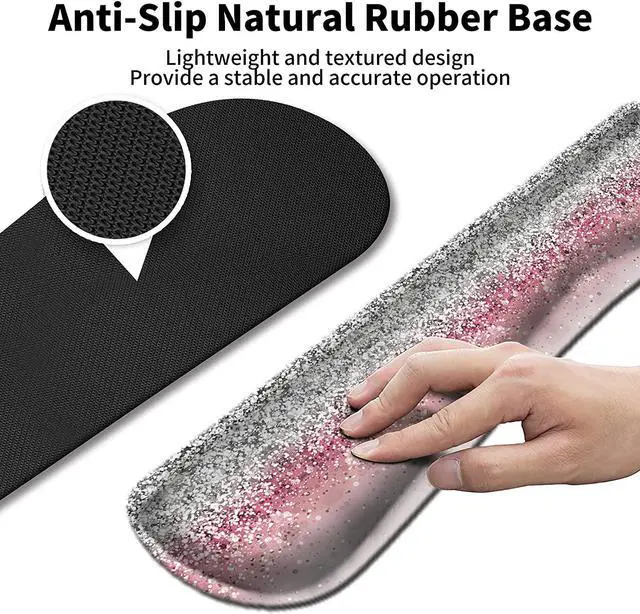 Alt view image 4 of 7 - Mouse Pad + Keyboard Wrist Rest + Mouse Wrist Rest Support Set + Coaster, Ergonomic Memory Foam Mouse and Keyboard Pad Set for Laptop Computer Office Home Working Gaming - Pink Glitter Bible