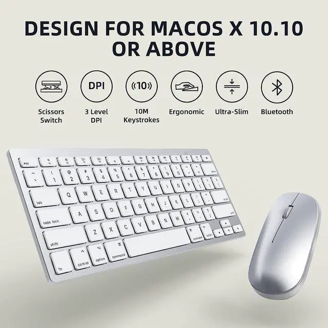 Alt view image 4 of 7 - Bluetooth Keyboard and Mouse Compatible with Mac, OMOTON Ultra-Slim Wireless Keyboard and Mouse Combo Compatiblei with MacOS, MacBook Pro/Air, iMac, Mac Mini, Laptop and PC (Silver)