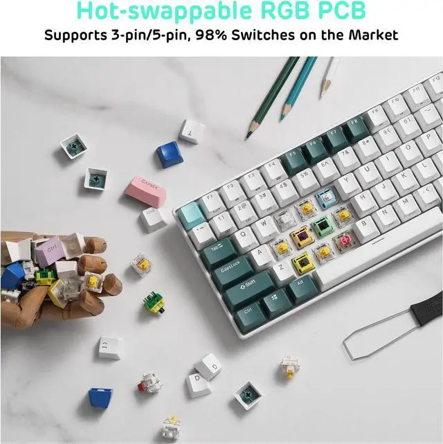 Alt view image 6 of 7 - RK ROYAL KLUDGE RK96 RGB Limited Ed, 90% 96 Keys Wireless Triple Mode BT5.0/2.4G/USB-C Hot Swappable Mechanical Keyboard w/Wrist Rest, Software Support & Massive Battery, RK Yellow Switch