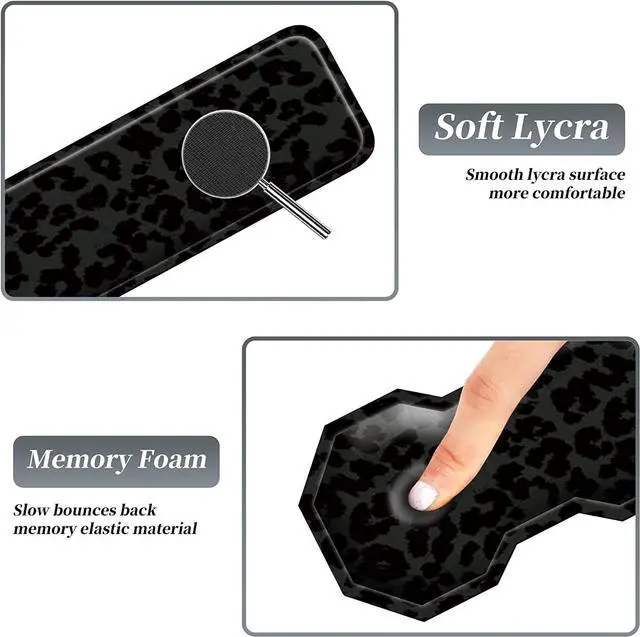 Alt view image 4 of 7 - 3Pcs Mouse Pad Set, Black Leopard Large Gaming Mouse Pad with Stitched Edge, Ergonomic Memory Foam Keyboard Wrist Support and Mouse Wrist Rest Cushion, Pain Relief Non-Slip Desk Pad Combo