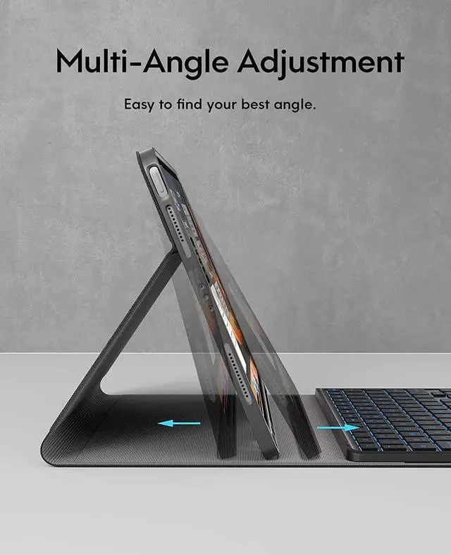Alt view image 6 of 7 - For iPad Air 11 Inch Case with Keyboard (M2, 2024), 7-Color Backlight, Touchpad and Pencil Holder, 2 Bluetooth Channels, for iPad Pro 11(4th/3rd/2nd/1st Gen) iPad Air 5th & 4th Gen,Black