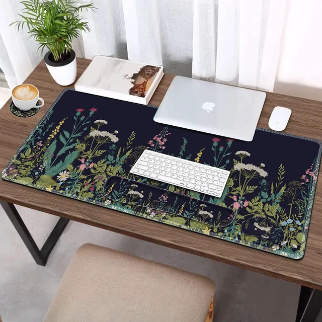 Alt view image 6 of 7 - AIMSA Large Gaming Mouse Pad Set, Keyboard Wrist Rest Support + Extended Mouse Pad + Mouse Wrist Cushion + Coaster, Ergonomic Multifunctional Desk Mat 35x15.7in Anti-Slip Rubber Base (Flowers Plants)