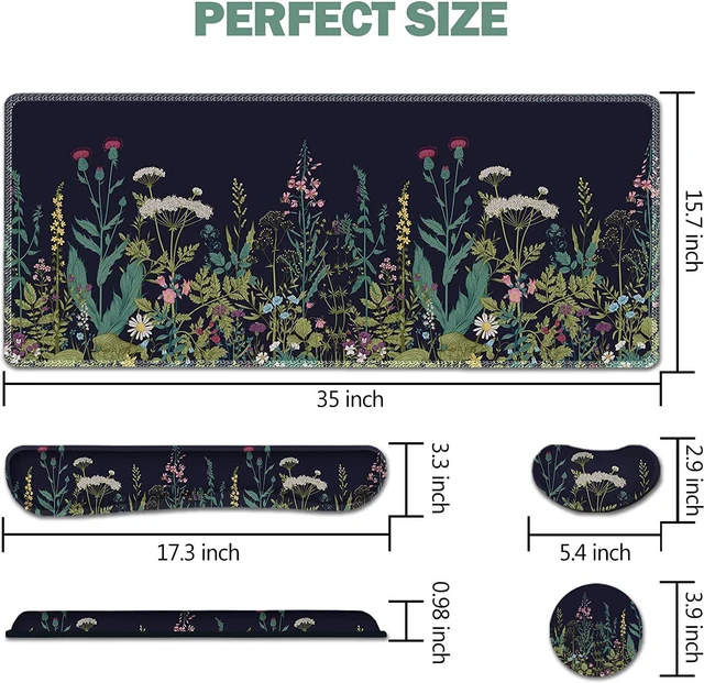 Alt view image 7 of 7 - AIMSA Large Gaming Mouse Pad Set, Keyboard Wrist Rest Support + Extended Mouse Pad + Mouse Wrist Cushion + Coaster, Ergonomic Multifunctional Desk Mat 35x15.7in Anti-Slip Rubber Base (Flowers Plants)