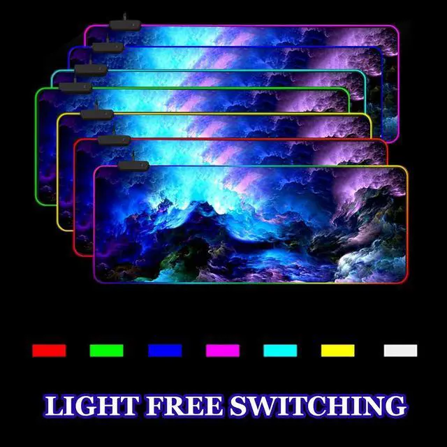 Alt view image 2 of 7 - RGB Gaming Mouse Pad Large Extended LED Mouse Mat XXL 35.4x15.7 inch 14 Lighting Modes 2 Brightness Non-Slip Rubber Base Mousepad Waterproof Keyboard Mat Fantasy Nebula Sky