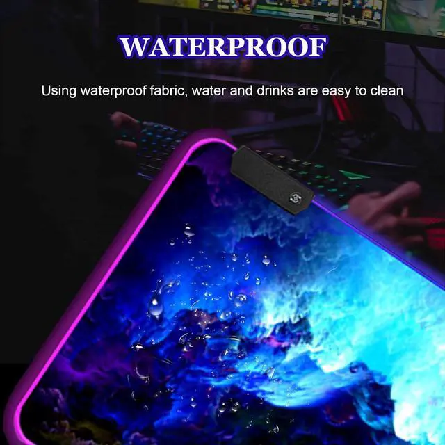 Alt view image 4 of 7 - RGB Gaming Mouse Pad Large Extended LED Mouse Mat XXL 35.4x15.7 inch 14 Lighting Modes 2 Brightness Non-Slip Rubber Base Mousepad Waterproof Keyboard Mat Fantasy Nebula Sky