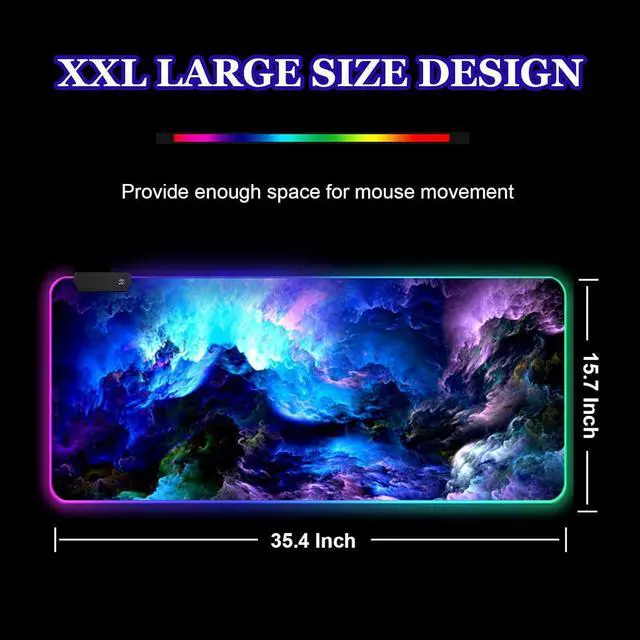 Alt view image 7 of 7 - RGB Gaming Mouse Pad Large Extended LED Mouse Mat XXL 35.4x15.7 inch 14 Lighting Modes 2 Brightness Non-Slip Rubber Base Mousepad Waterproof Keyboard Mat Fantasy Nebula Sky