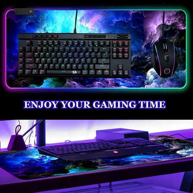 Alt view image 6 of 7 - RGB Gaming Mouse Pad Large Extended LED Mouse Mat XXL 35.4x15.7 inch 14 Lighting Modes 2 Brightness Non-Slip Rubber Base Mousepad Waterproof Keyboard Mat Fantasy Nebula Sky