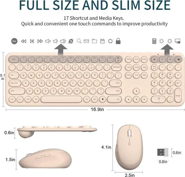 Alt view image 4 of 7 - Wireless Keyboard Mouse Combo, 2.4Ghz Aesthetic Quiet Keyboard and Mouse Wireless, 110 Keys Full Size Ultra-Thin Cute Keyboard for Laptop, Computer, PC, Notebook, Windows, Mac OS (Khaki)