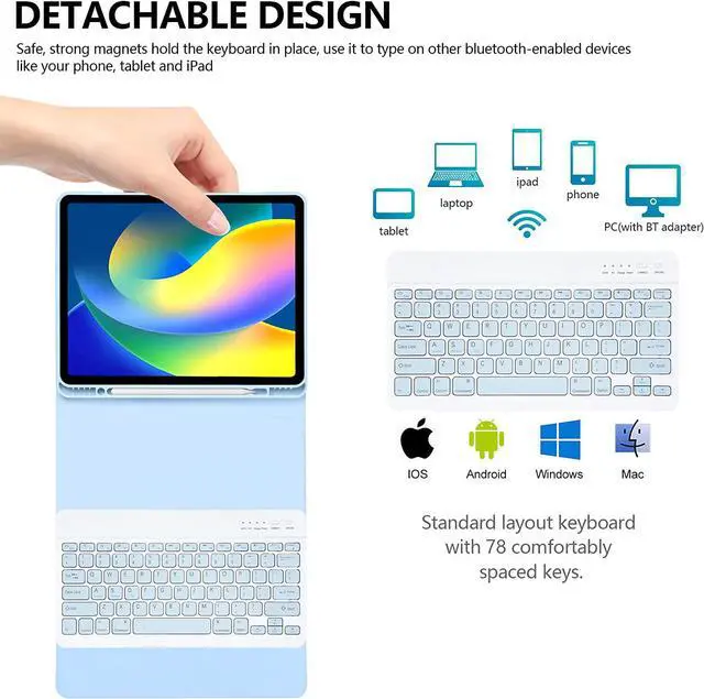 Alt view image 5 of 7 - besky for iPad Air 13 Inch (M4/M3/M2) & Pro 12.9 Case with Keyboard | Wireless Detachable Keyboard with Pencil Holder, Auto Sleep/Wake, Compatible with iPad Pro 12.9 5th/6th Gen & Air13, Blue