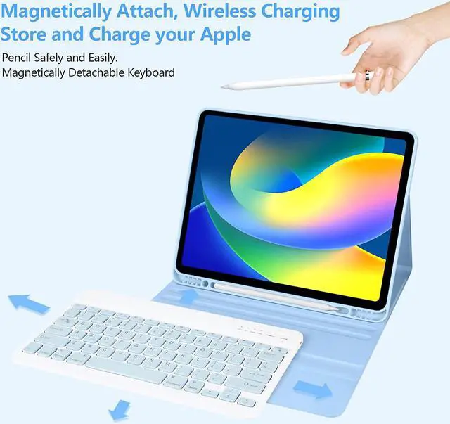 Alt view image 3 of 7 - besky for iPad Air 13 Inch (M4/M3/M2) & Pro 12.9 Case with Keyboard | Wireless Detachable Keyboard with Pencil Holder, Auto Sleep/Wake, Compatible with iPad Pro 12.9 5th/6th Gen & Air13, Blue