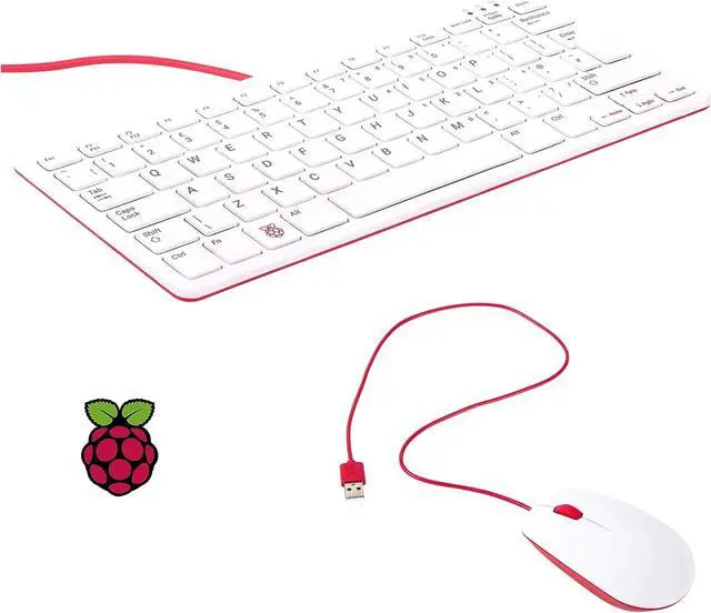 Main image of Official Raspberry Pi Keyboard and Mouse Combo + a Logo Sticker (White/Red)