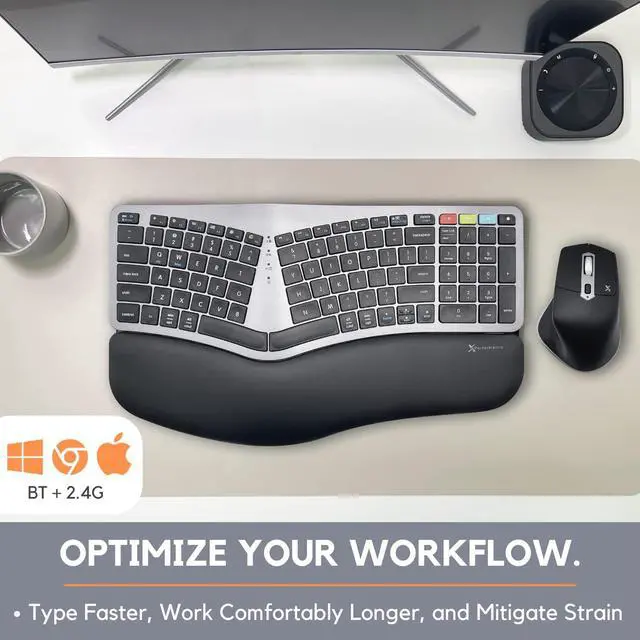 Alt view image 2 of 7 - X9 Wireless Ergonomic Keyboard and Mouse Combo - 2.4G+BT Optimized for Comfort - Bluetooth Ergonomic Split Keyboard with Wrist Rest and 6 Button Ergo Mouse - Rechargeable Wireless Mouse Keyboard Combo
