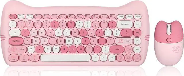 Main image of Perixx PERIDUO-715 Wireless Mini Keyboard and Mouse Set - Cute Cat-Like Design - Pink Candy Colors - Portable Travel Bag - Type-C Adapter - US English